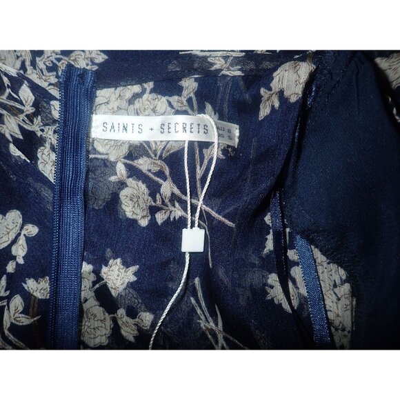 Saints & Secrets Women's Floral Chiffon Wrap Dress Blue Small short Sleeve - Picture 6 of 6